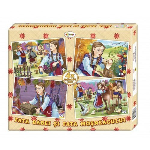 Puzzle Fata babei și fata moșneagului (4 imagini în cutie)