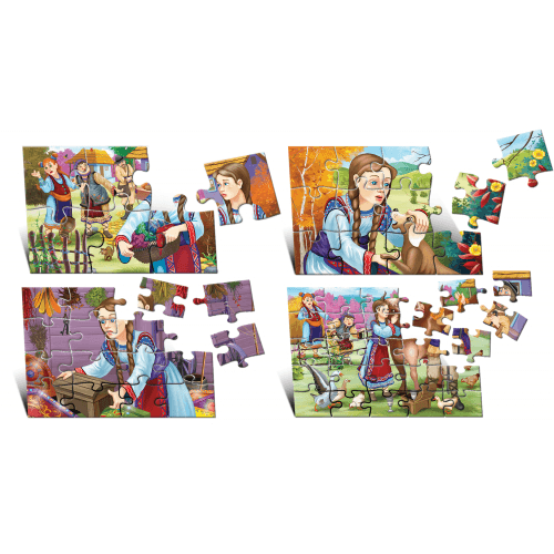Puzzle Fata babei și fata moșneagului (4 imagini în cutie)