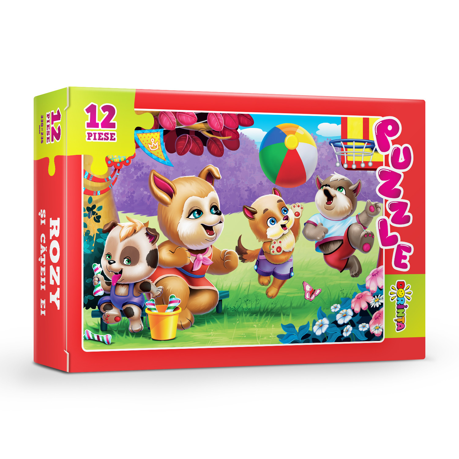 Puzzle - Rozy și cățeii ei (12 piese)