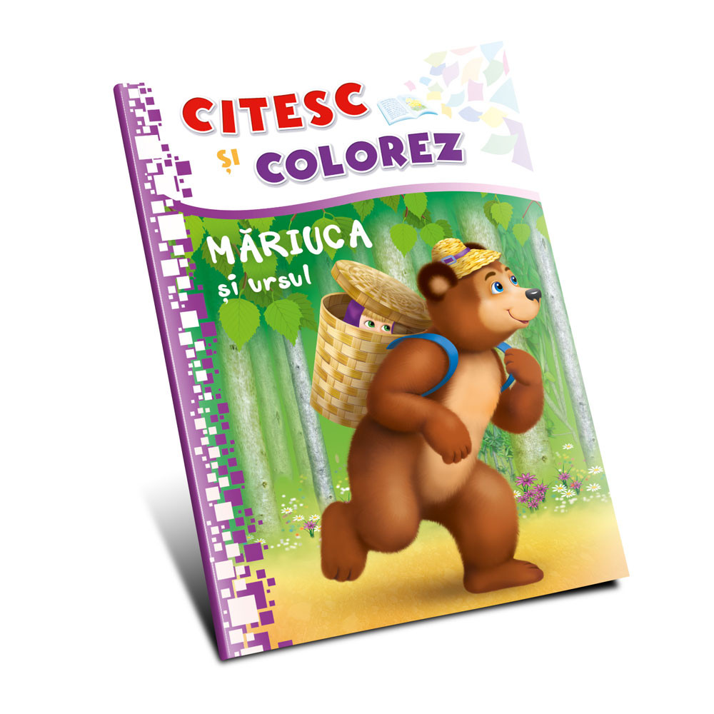 Citesc și colorez. Măriuca și ursul (litere tipar, despartit in silabe)