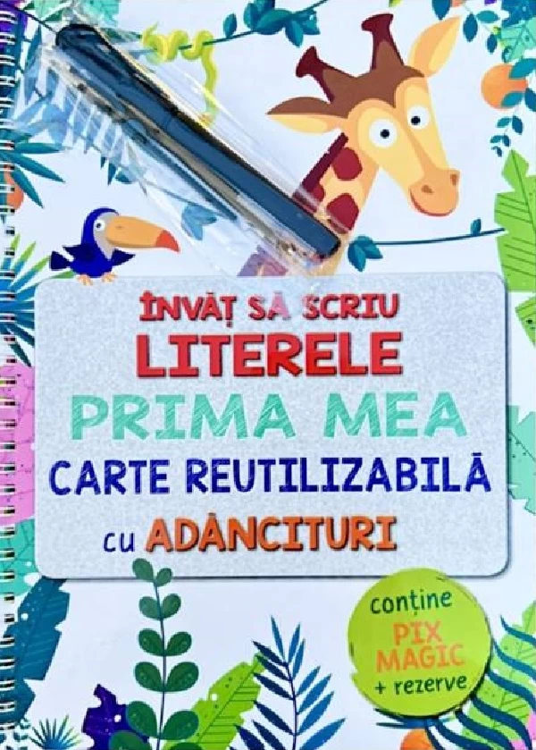 Invat sa scriu literele. Prima mea carte reutilizabila cu adancituri + pix magic si rezerveInvat sa scriu literele. Prima mea carte reutilizabila cu adancituri + pix magic si rezerve