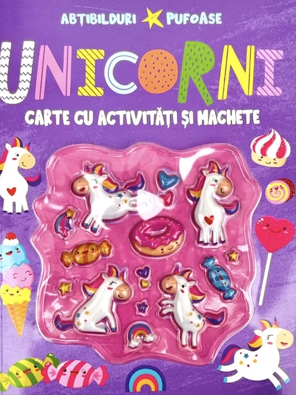 Unicorni - Abtibilduri pufoase. Carte cu activitati si machete.