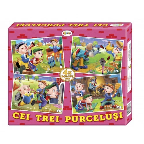 Puzzle - Cei trei purceluși (4 imagini în cutie)