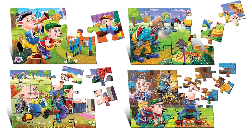 Puzzle - Cei trei purceluși (4 imagini în cutie)