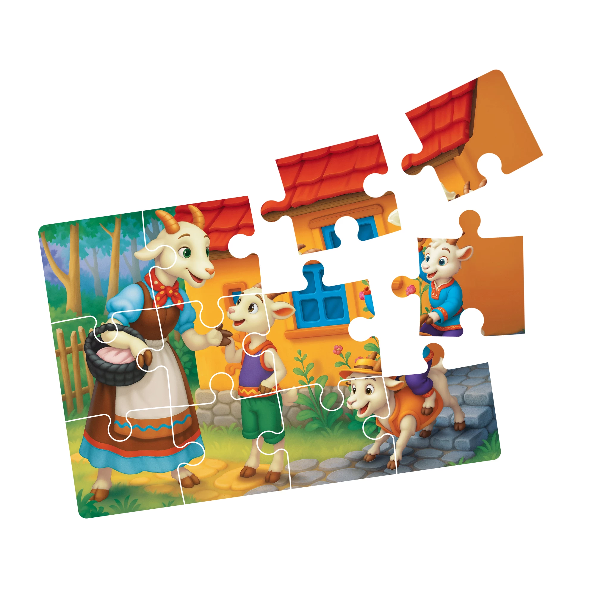 Puzzle 4 in 1 - Capra cu trei iezi