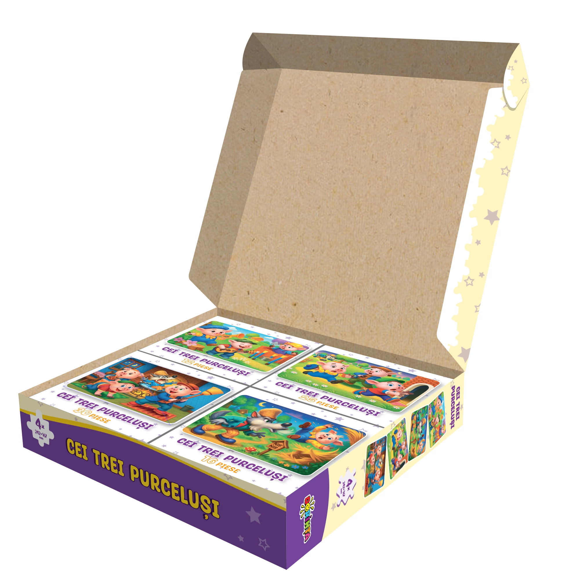 Puzzle 4 in 1 - Cei trei purcelusi