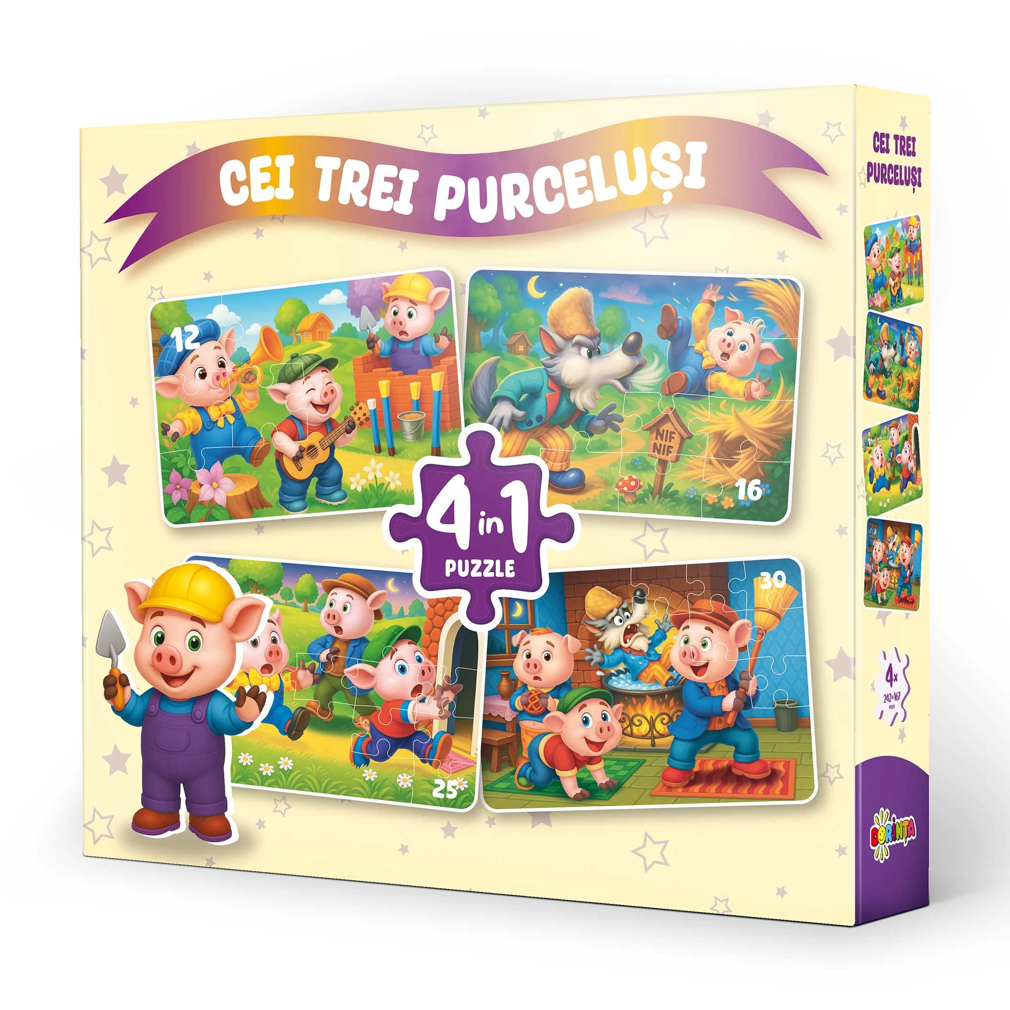 Puzzle 4 in 1 - Cei trei purcelusi